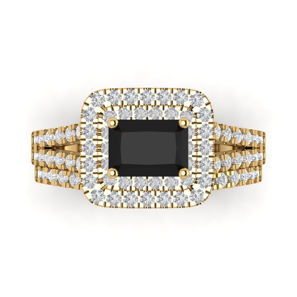 3.05 cttw Emerald Cut Natural Onyx Bridal Set - Solid Yellow Gold Engagement Ring & Wedding Band