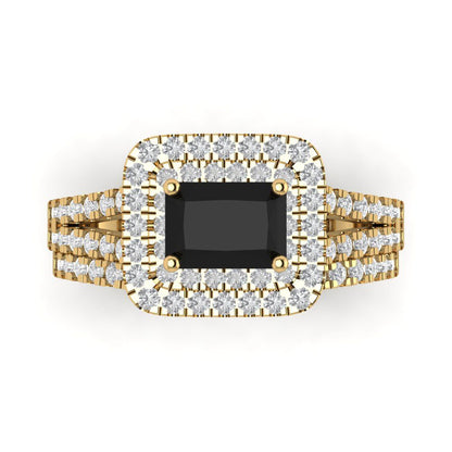 3.05 cttw Emerald Cut Natural Onyx Bridal Set - Solid Yellow Gold Engagement Ring & Wedding Band