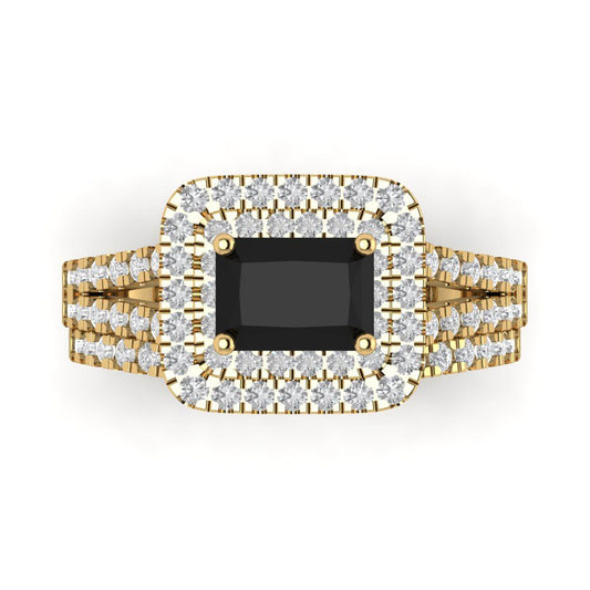 3.05 cttw Emerald Cut Natural Onyx Bridal Set - Solid Yellow Gold Engagement Ring & Wedding Band