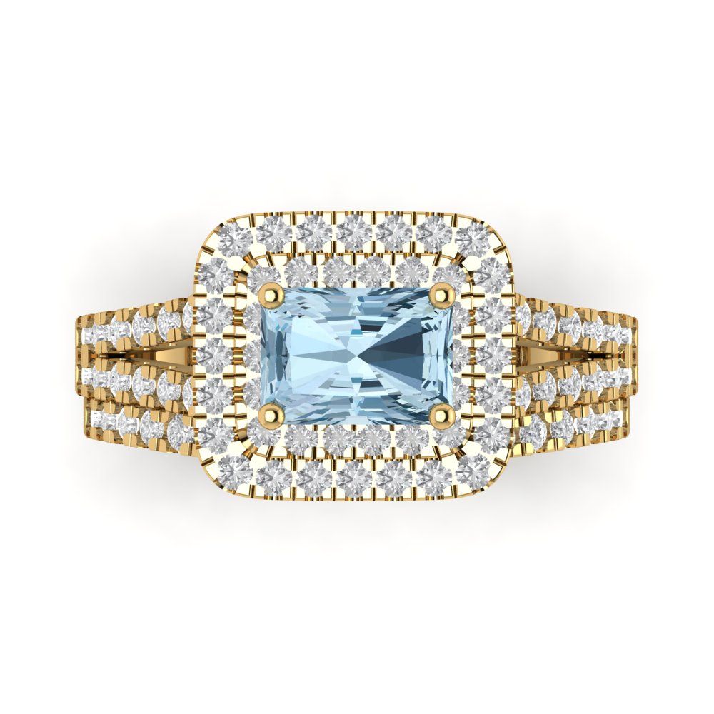3.05 cttw Emerald Cut Natural Swiss Blue Topaz Bridal Set - Solid Yellow Gold Engagement Ring & Wedding Band