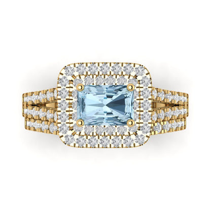 3.05 cttw Emerald Cut Natural Sky Blue Topaz Bridal Set - Solid Yellow Gold Engagement Ring & Wedding Band