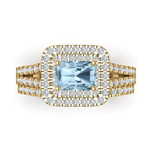 3.05 cttw Emerald Cut Natural Sky Blue Topaz Bridal Set - Solid Yellow Gold Engagement Ring & Wedding Band