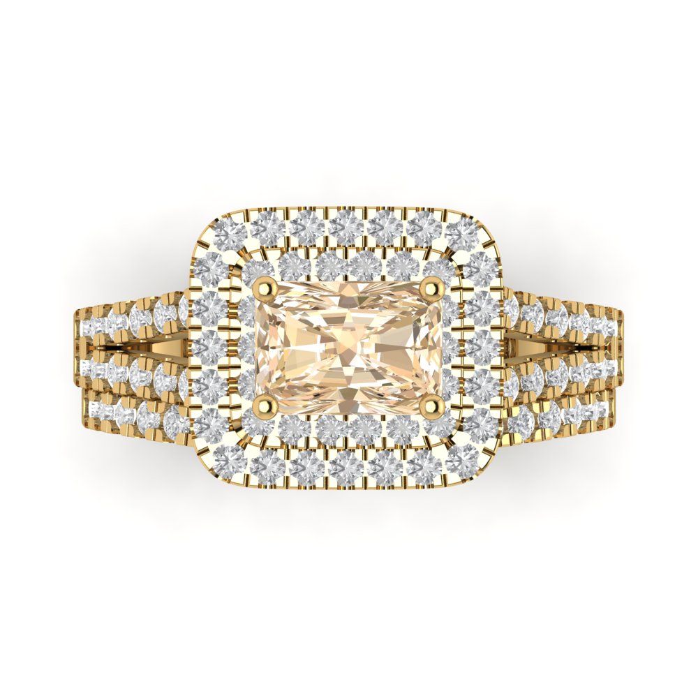 3.05 cttw Emerald Cut Natural Morganite Bridal Set - Solid Yellow Gold Engagement Ring & Wedding Band