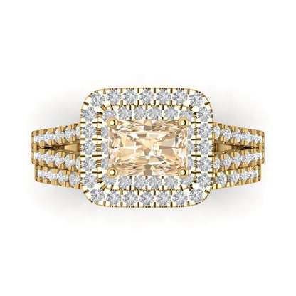 3.05 cttw Emerald Cut Natural Morganite Bridal Set - Solid Yellow Gold Engagement Ring & Wedding Band
