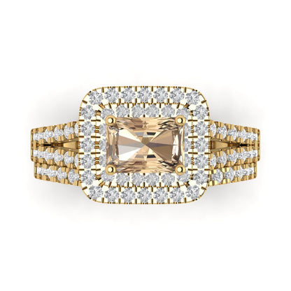 3.05 cttw Emerald Cut Yellow Moissanite Bridal Set - Solid Yellow Gold Engagement Ring & Wedding Band