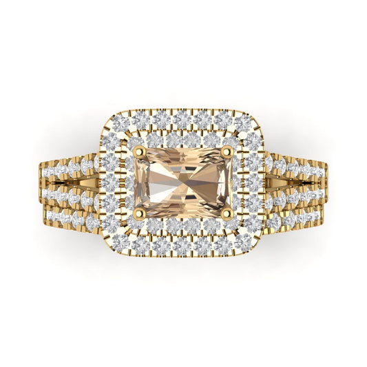 3.05 cttw Emerald Cut Yellow Moissanite Bridal Set - Solid Yellow Gold Engagement Ring & Wedding Band