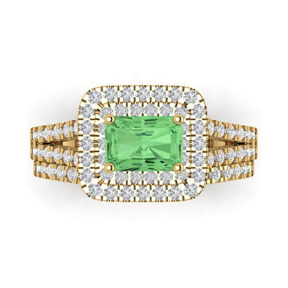 3.05 cttw Emerald Cut Simulated Green Diamond Bridal Set - Solid Yellow Gold Engagement Ring & Wedding Band