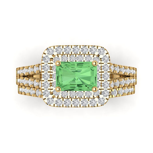 3.05 cttw Emerald Cut Simulated Green Diamond Bridal Set - Solid Yellow Gold Engagement Ring & Wedding Band