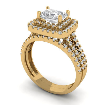 3.05 cttw Emerald Cut Moissanite Bridal Set - Solid Yellow Gold Engagement Ring & Wedding Band