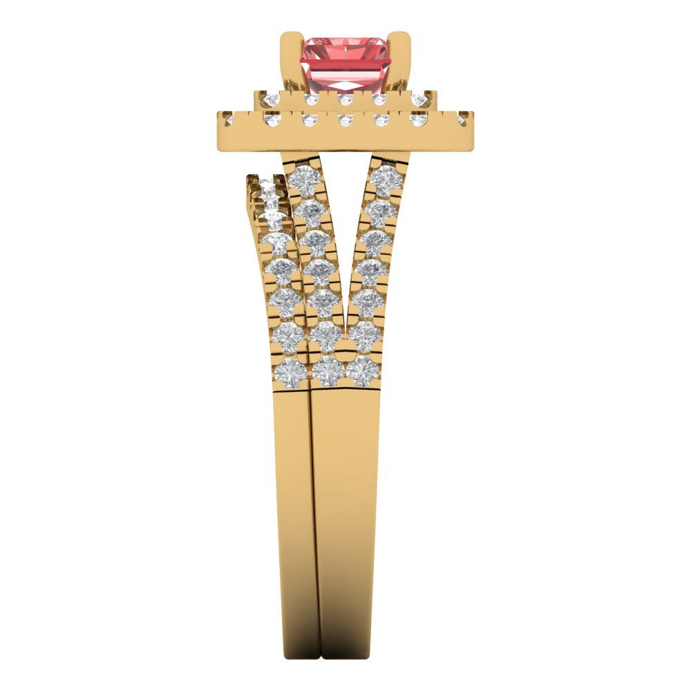 3.05 cttw Emerald Cut Natural Garnet Bridal Set - Solid Yellow Gold Engagement Ring & Wedding Band