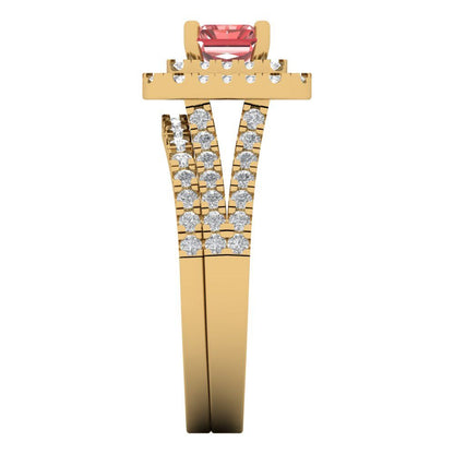 3.05 cttw Emerald Cut Natural Garnet Bridal Set - Solid Yellow Gold Engagement Ring & Wedding Band
