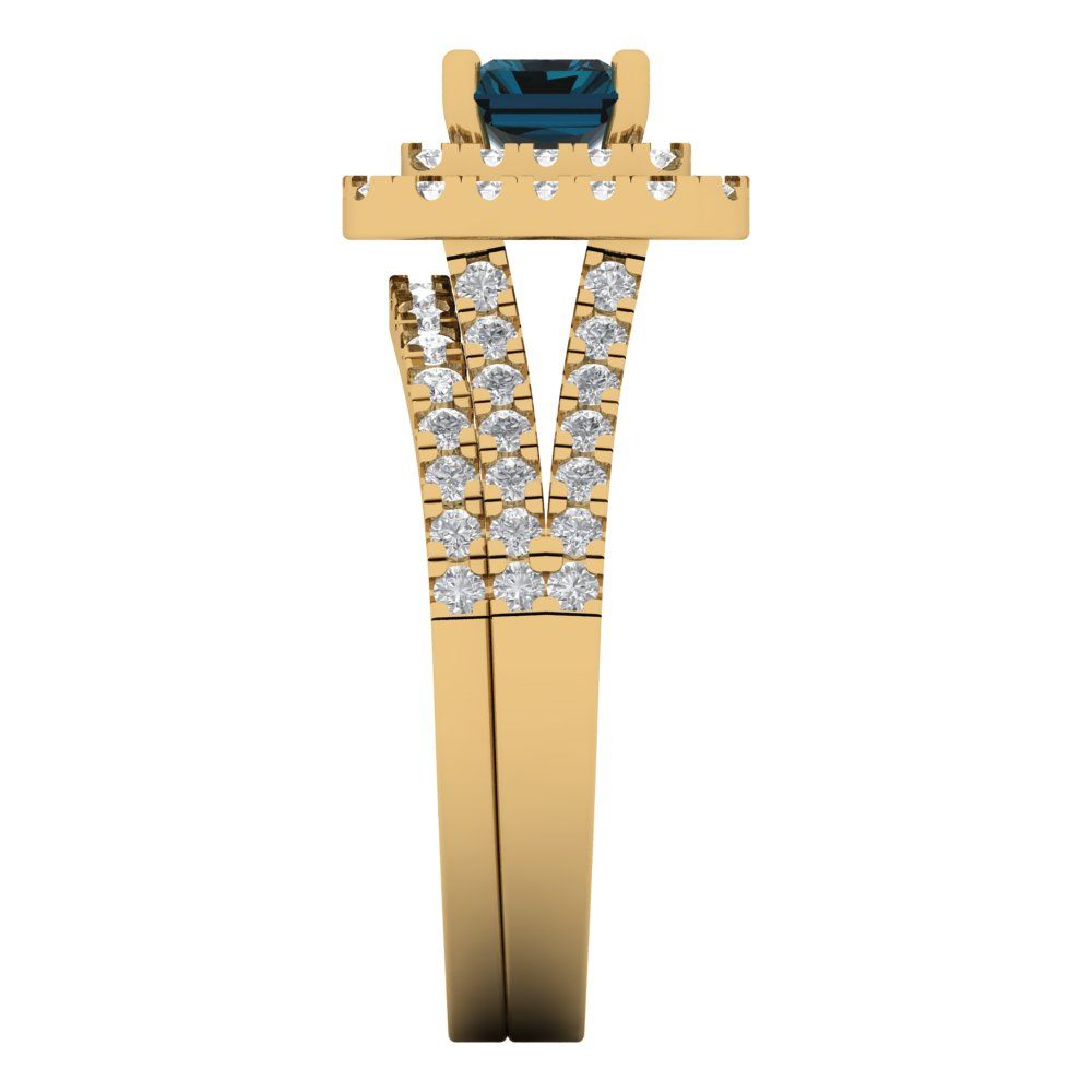 3.05 cttw Emerald Cut Natural London Blue Topaz Bridal Set - Solid Yellow Gold Engagement Ring & Wedding Band