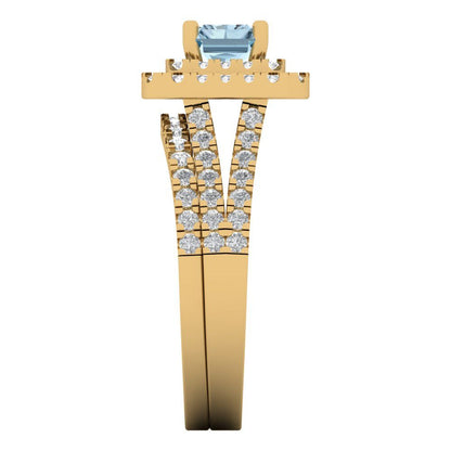 3.05 cttw Emerald Cut Natural Sky Blue Topaz Bridal Set - Solid Yellow Gold Engagement Ring & Wedding Band