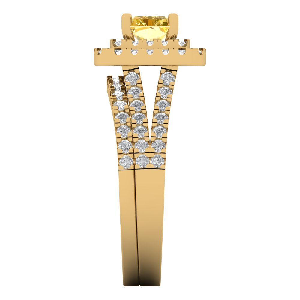 3.05 cttw Emerald Cut Natural Citrine Bridal Set - Solid Yellow Gold Engagement Ring & Wedding Band