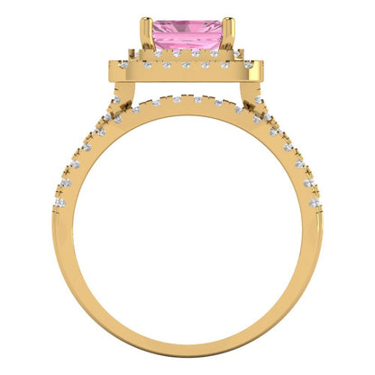 3.05 cttw Emerald Cut Simulated Pink Diamond Bridal Set - Solid Yellow Gold Engagement Ring & Wedding Band