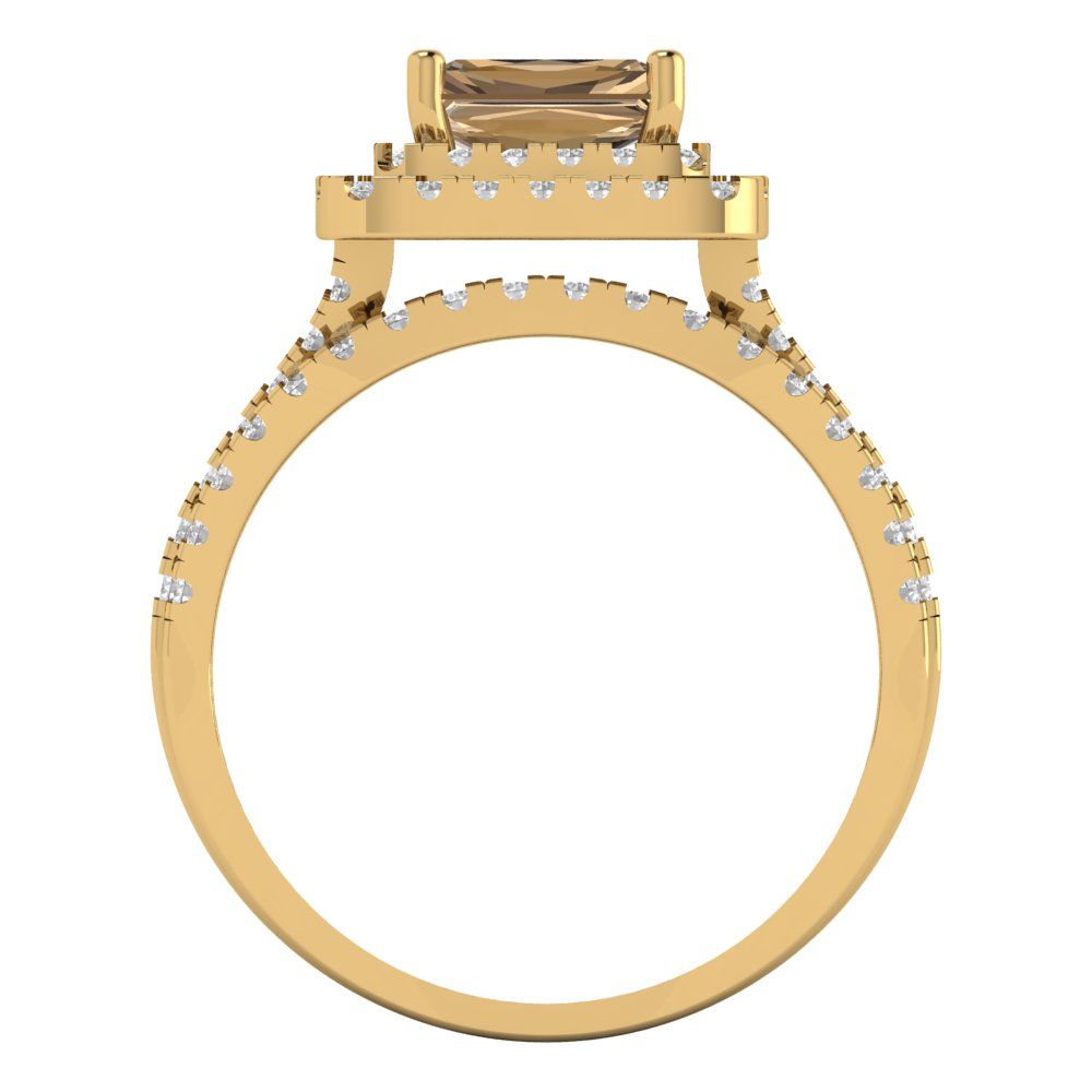 3.05 cttw Emerald Cut Simulated Champagne Diamond Bridal Set - Solid Yellow Gold Engagement Ring & Wedding Band