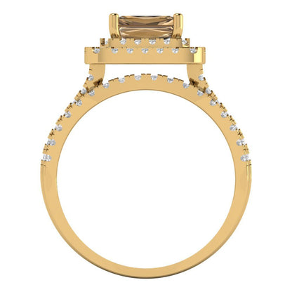 3.05 cttw Emerald Cut Simulated Champagne Diamond Bridal Set - Solid Yellow Gold Engagement Ring & Wedding Band