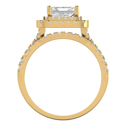 3.05 cttw Emerald Cut Moissanite Bridal Set - Solid Yellow Gold Engagement Ring & Wedding Band