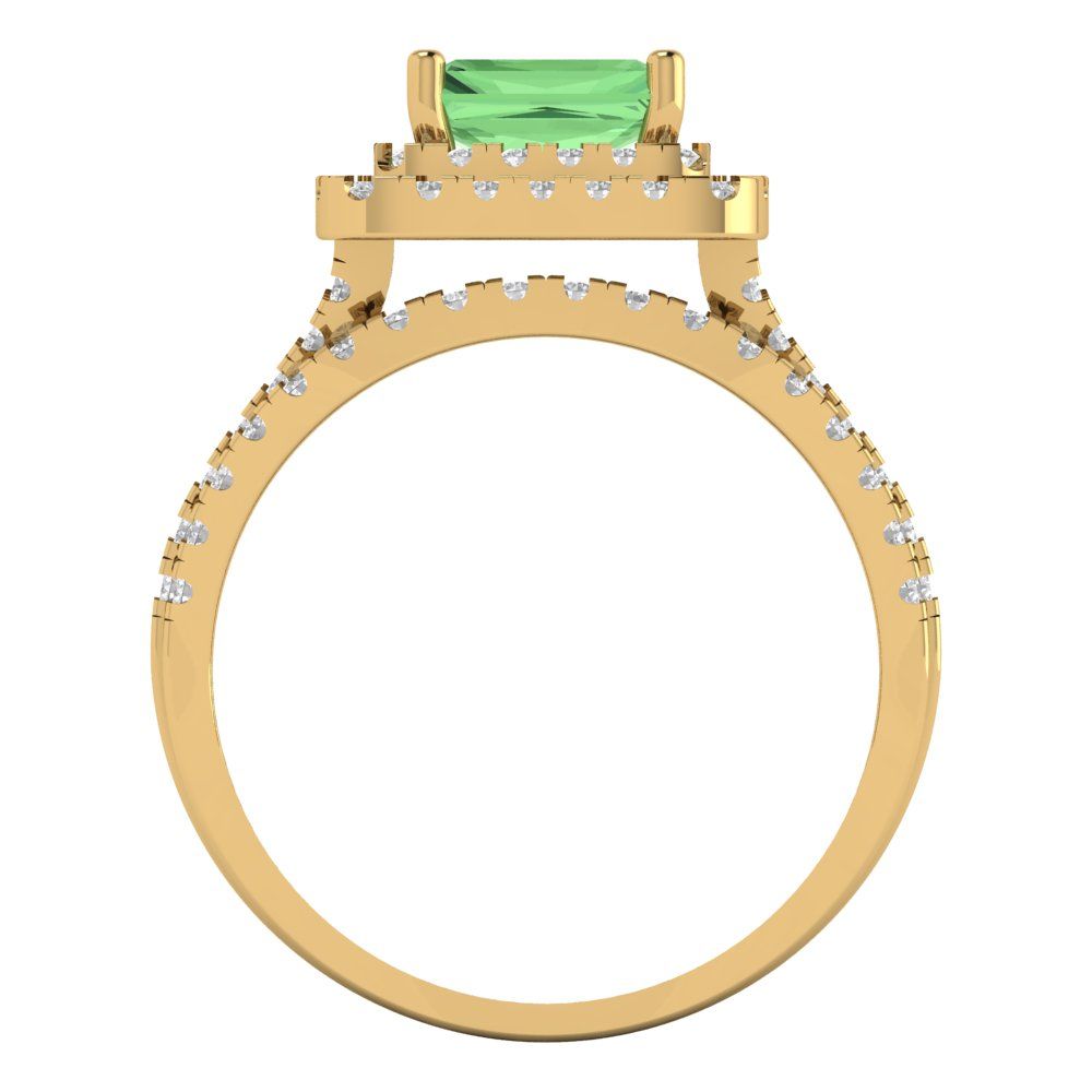 3.05 cttw Emerald Cut Simulated Green Diamond Bridal Set - Solid Yellow Gold Engagement Ring & Wedding Band