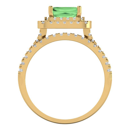 3.05 cttw Emerald Cut Simulated Green Diamond Bridal Set - Solid Yellow Gold Engagement Ring & Wedding Band