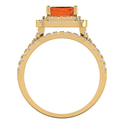 3.05 cttw Emerald Cut Simulated Ruby Bridal Set - Solid Yellow Gold Engagement Ring & Wedding Band