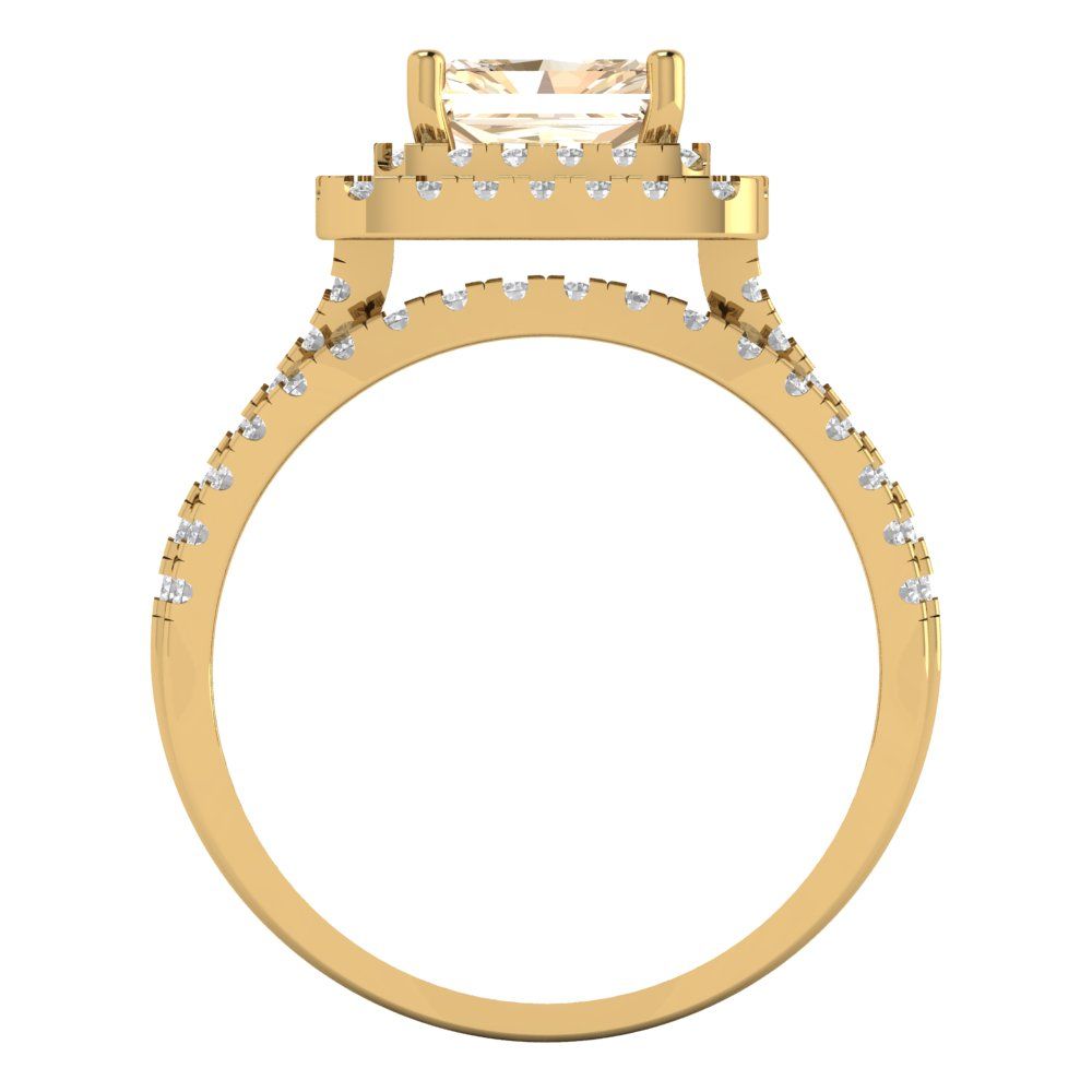 3.05 cttw Emerald Cut Natural Morganite Bridal Set - Solid Yellow Gold Engagement Ring & Wedding Band