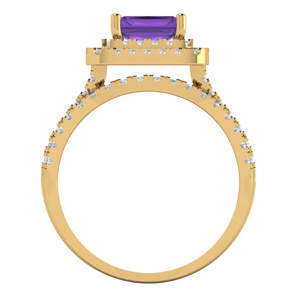 3.05 cttw Emerald Cut Natural Amethyst Bridal Set - Solid Yellow Gold Engagement Ring & Wedding Band