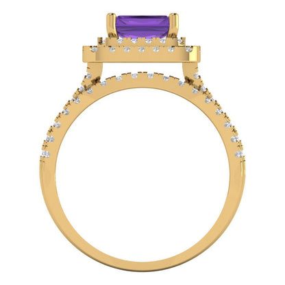 3.05 cttw Emerald Cut Natural Amethyst Bridal Set - Solid Yellow Gold Engagement Ring & Wedding Band