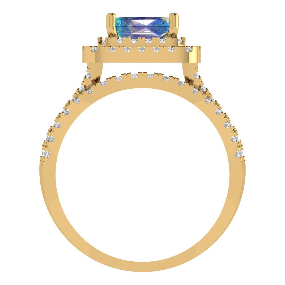 3.05 cttw Emerald Cut Blue Moissanite Bridal Set - Solid Yellow Gold Engagement Ring & Wedding Band