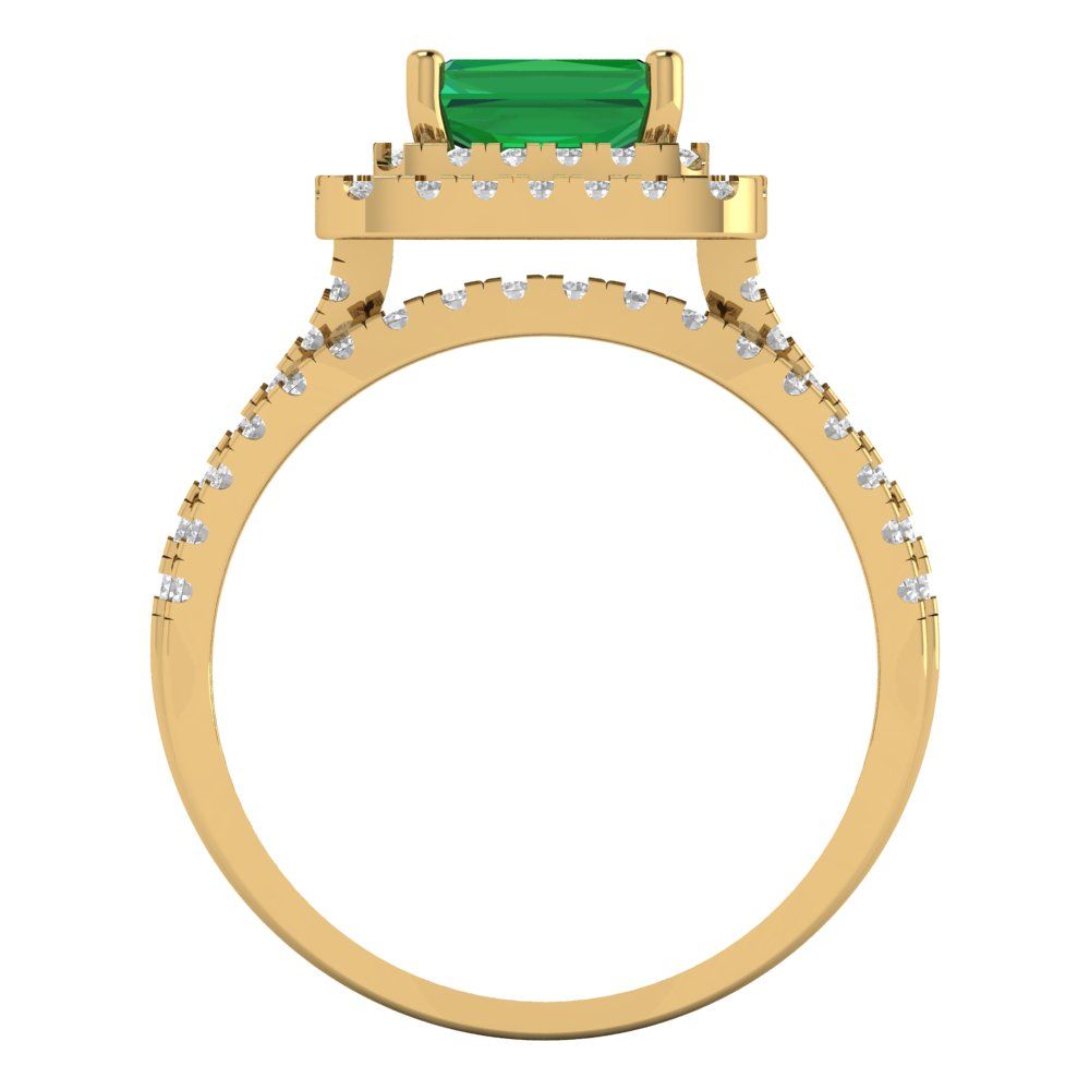 3.05 cttw Emerald Cut Simulated Emerald Bridal Set - Solid Yellow Gold Engagement Ring & Wedding Band