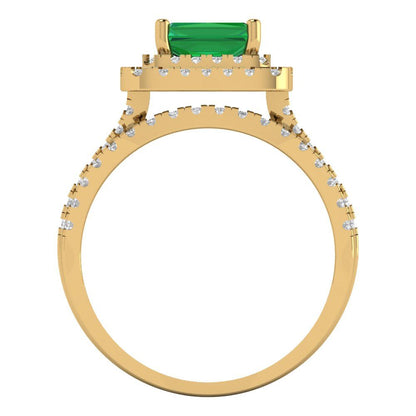 3.05 cttw Emerald Cut Simulated Emerald Bridal Set - Solid Yellow Gold Engagement Ring & Wedding Band