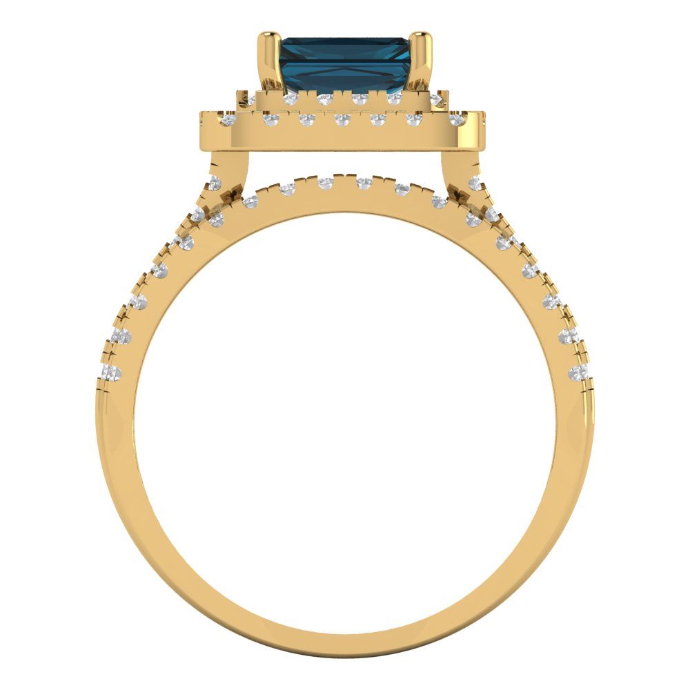 3.05 cttw Emerald Cut Natural London Blue Topaz Bridal Set - Solid Yellow Gold Engagement Ring & Wedding Band