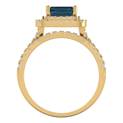 3.05 cttw Emerald Cut Natural London Blue Topaz Bridal Set - Solid Yellow Gold Engagement Ring & Wedding Band