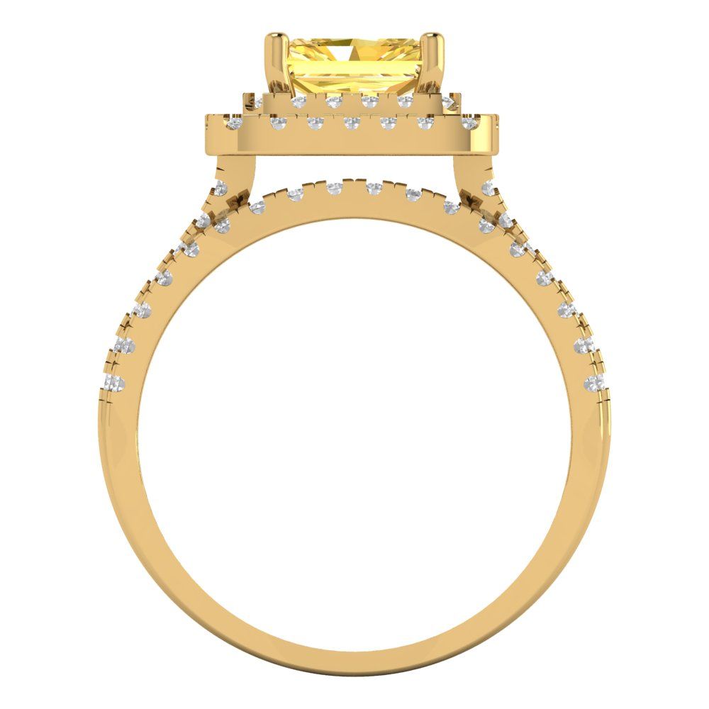 3.05 cttw Emerald Cut Natural Citrine Bridal Set - Solid Yellow Gold Engagement Ring & Wedding Band