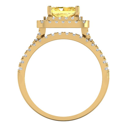 3.05 cttw Emerald Cut Natural Citrine Bridal Set - Solid Yellow Gold Engagement Ring & Wedding Band