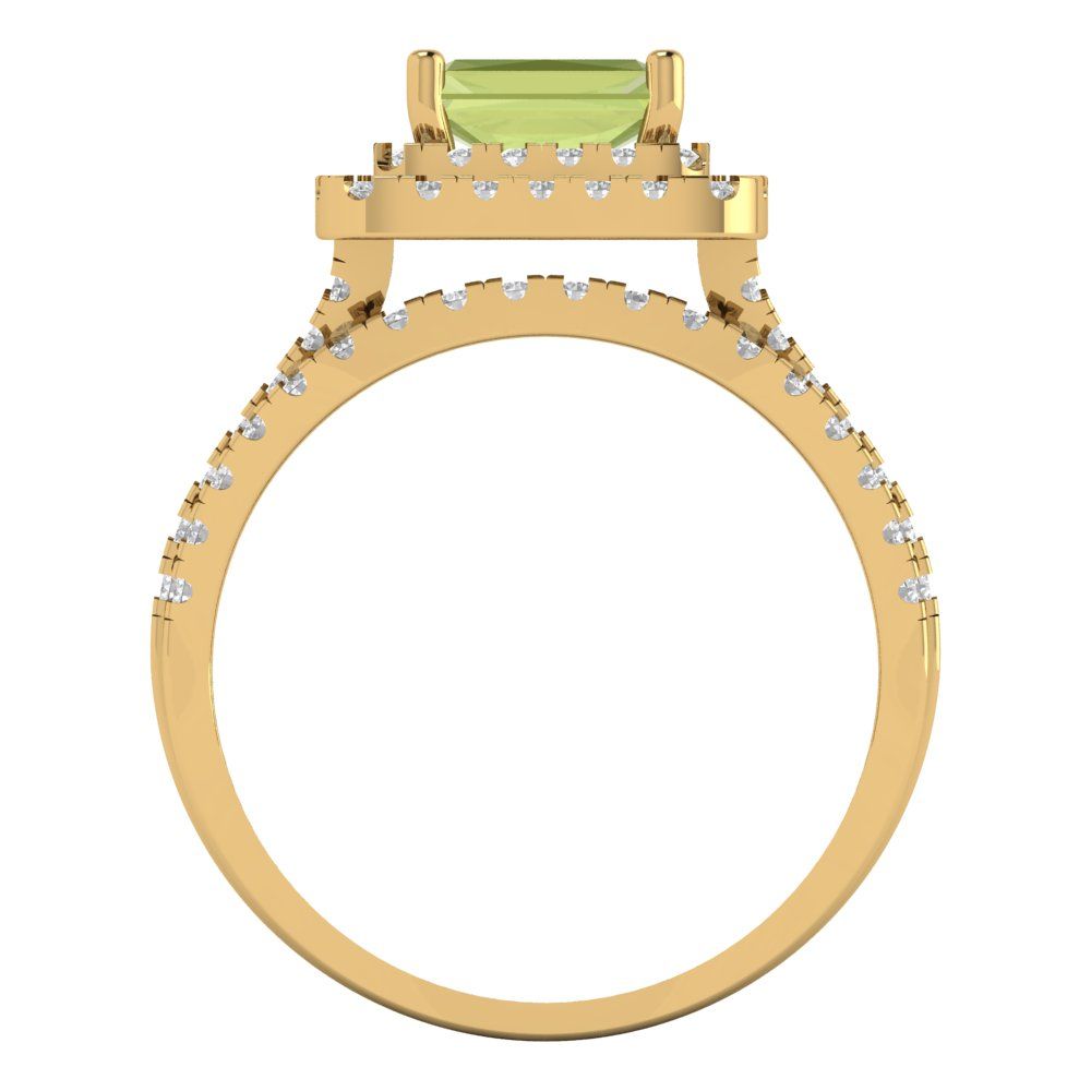 3.05 cttw Emerald Cut Natural Peridot Bridal Set - Solid Yellow Gold Engagement Ring & Wedding Band