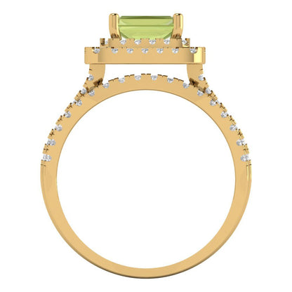 3.05 cttw Emerald Cut Natural Peridot Bridal Set - Solid Yellow Gold Engagement Ring & Wedding Band