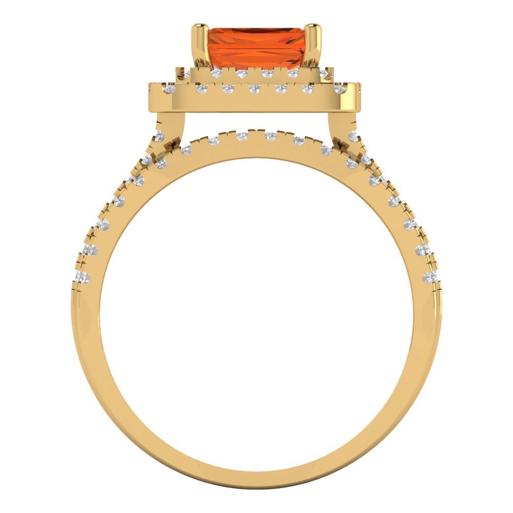 3.05 cttw Emerald Cut Simulated Red Diamond Bridal Set - Solid Yellow Gold Engagement Ring & Wedding Band