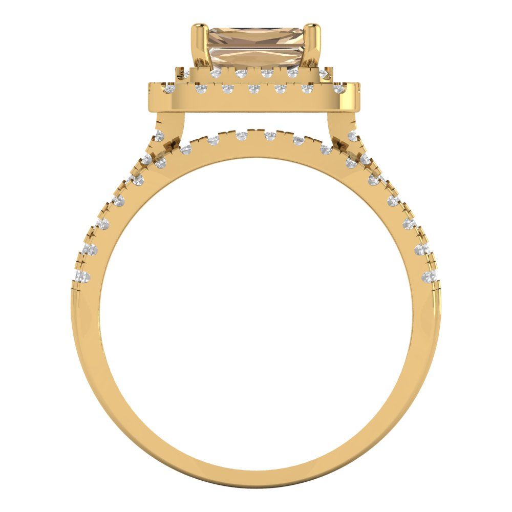3.05 cttw Emerald Cut Yellow Moissanite Bridal Set - Solid Yellow Gold Engagement Ring & Wedding Band