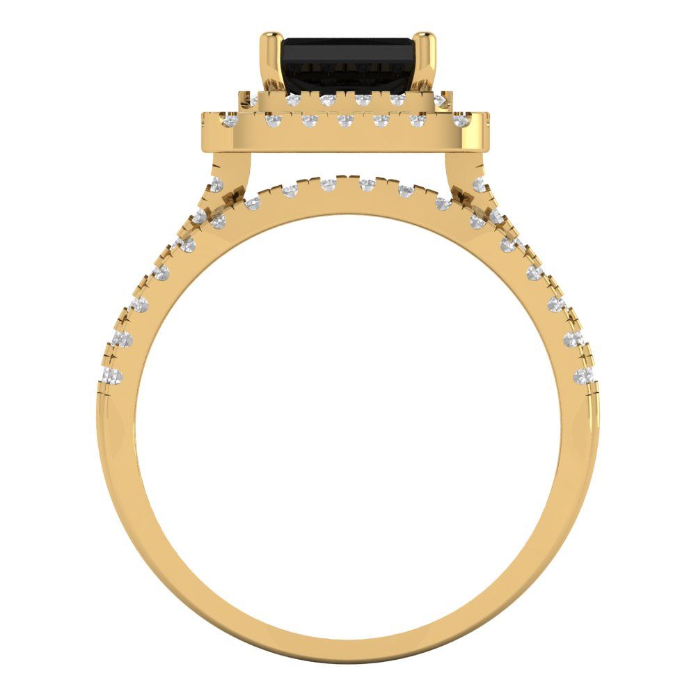 3.05 cttw Emerald Cut Natural Onyx Bridal Set - Solid Yellow Gold Engagement Ring & Wedding Band