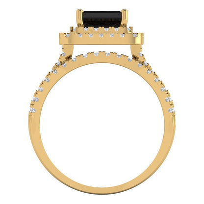 3.05 cttw Emerald Cut Natural Onyx Bridal Set - Solid Yellow Gold Engagement Ring & Wedding Band