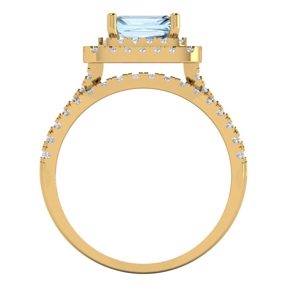 3.05 cttw Emerald Cut Simulated Blue Diamond Bridal Set - Solid Yellow Gold Engagement Ring & Wedding Band