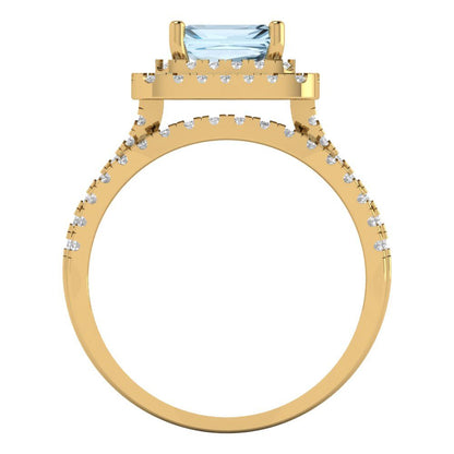 3.05 cttw Emerald Cut Simulated Blue Diamond Bridal Set - Solid Yellow Gold Engagement Ring & Wedding Band