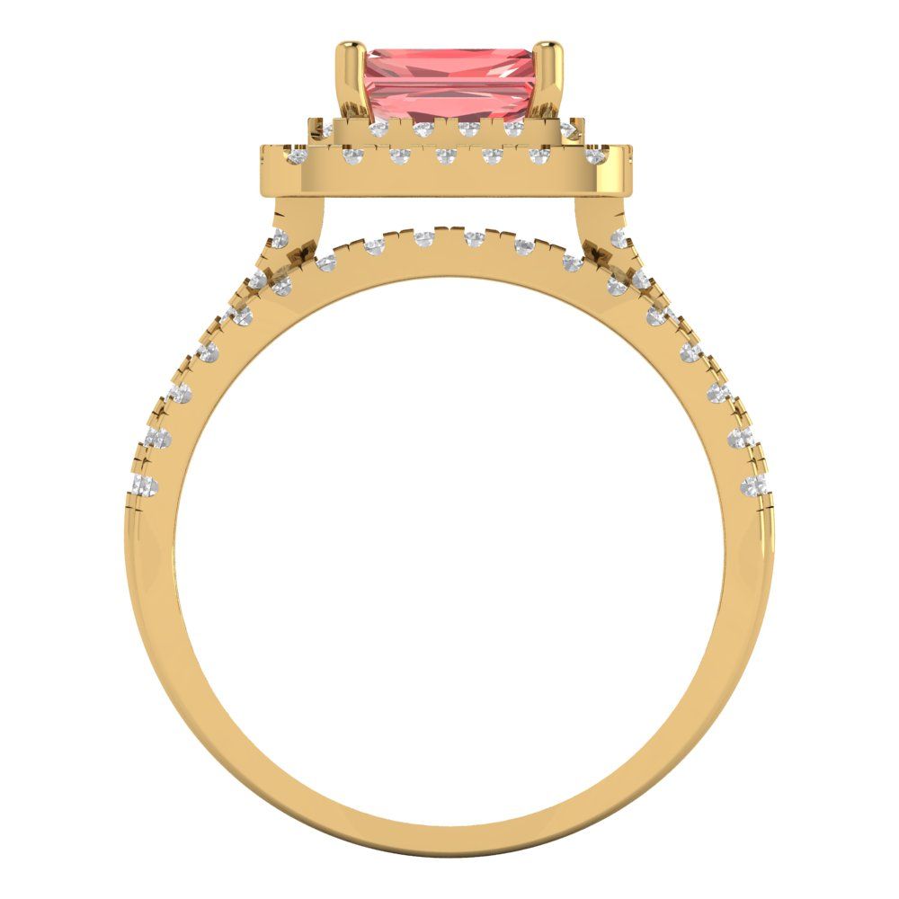 3.05 cttw Emerald Cut Natural Garnet Bridal Set - Solid Yellow Gold Engagement Ring & Wedding Band