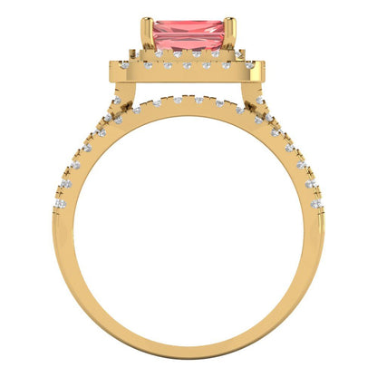3.05 cttw Emerald Cut Natural Garnet Bridal Set - Solid Yellow Gold Engagement Ring & Wedding Band