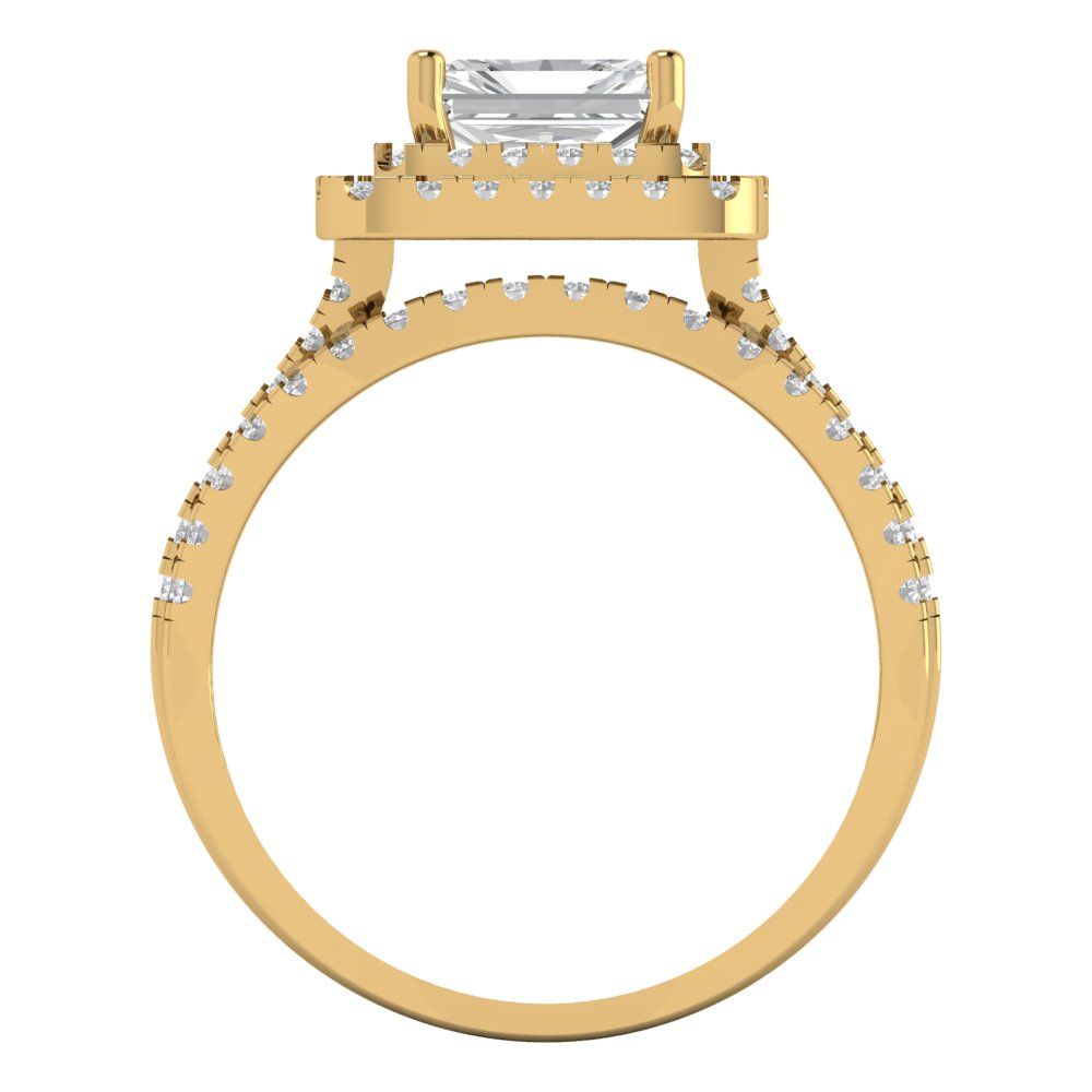 3.05 cttw Emerald Cut Zirconia Simulated Diamond Bridal Set - Solid Yellow Gold Engagement Ring & Wedding Band