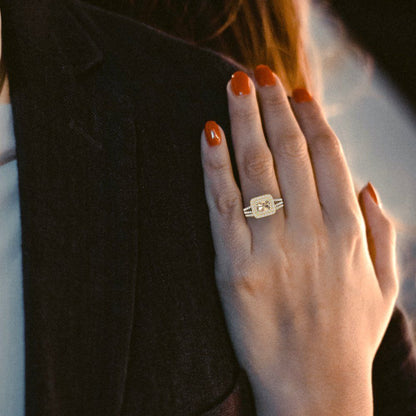 3.05 cttw Emerald Cut Yellow Moissanite Bridal Set - Solid Yellow Gold Engagement Ring & Wedding Band