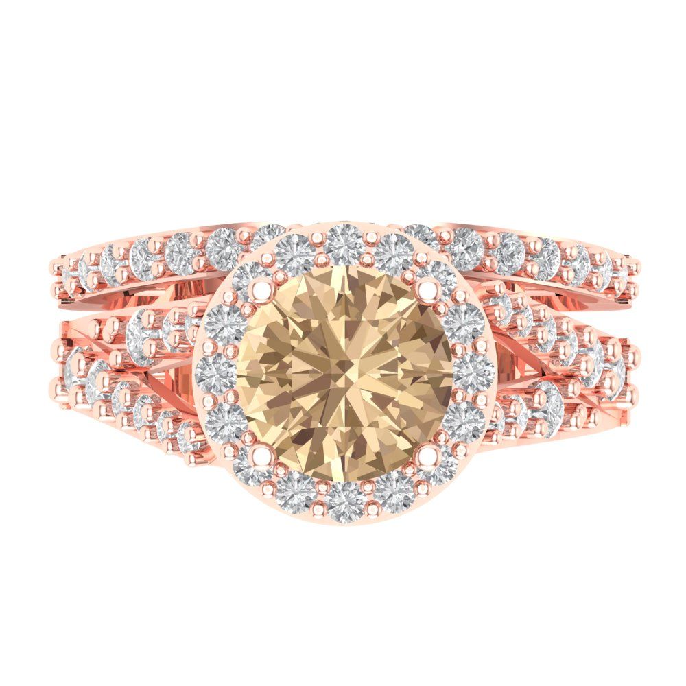 2.32 cttw Round Cut Yellow Moissanite Bridal Set - Solid Rose Gold Engagement Ring & Wedding Band