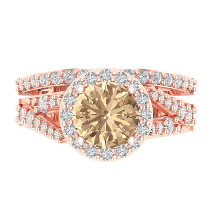 2.32 cttw Round Cut Yellow Moissanite Bridal Set - Solid Rose Gold Engagement Ring & Wedding Band