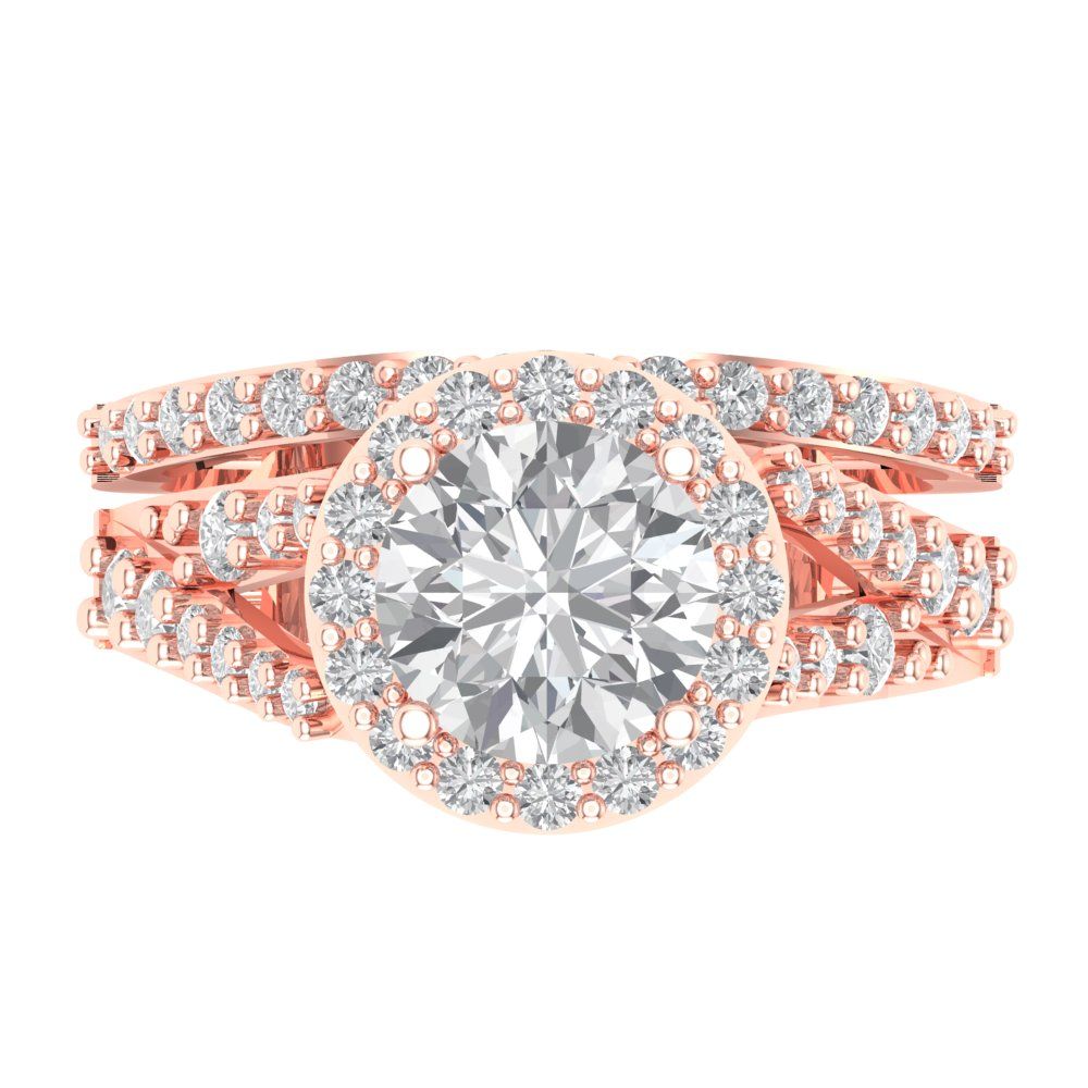 2.32 cttw Round Cut Zirconia Simulated Diamond Bridal Set - Solid Rose Gold Engagement Ring & Wedding Band